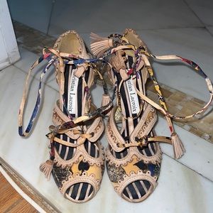 Authentic Christian Lacroix multicolor tassel strappy heel